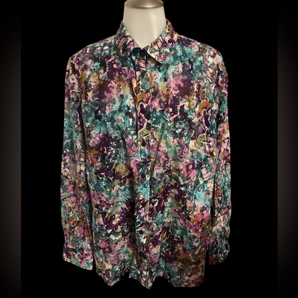 Coldwater Creek Tops - Coldwater Creek Blouse Womens 16 Floral Long Sleeve Light Button Up Down LN